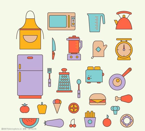 彩色厨房用品矢量图