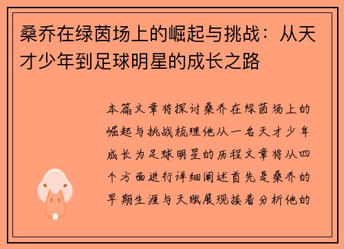 桑乔在绿茵场上的崛起与挑战：从天才少年到足球明星的成长之路