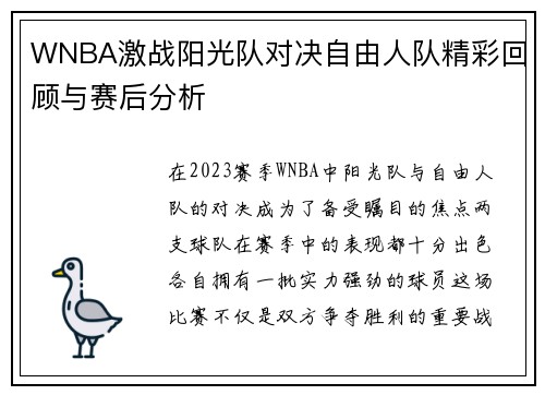 WNBA激战阳光队对决自由人队精彩回顾与赛后分析