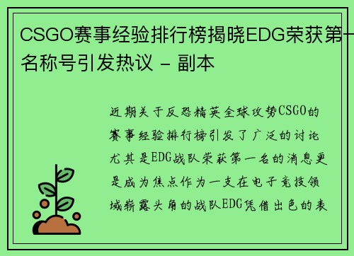 CSGO赛事经验排行榜揭晓EDG荣获第一名称号引发热议 - 副本